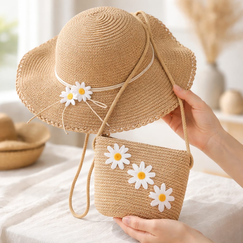 Soft Brown Daisy Beach Essentials Set - Handmade