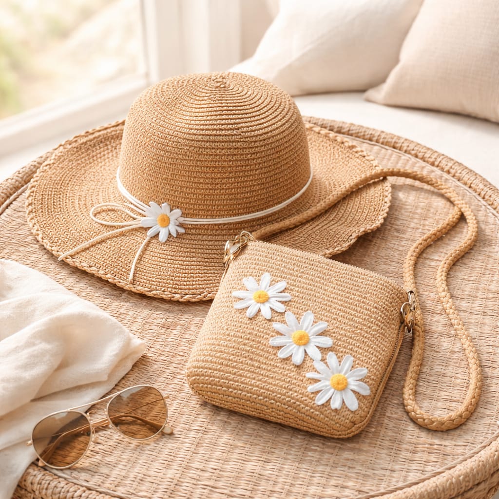 Soft Brown Daisy Beach Essentials Set - Handmade